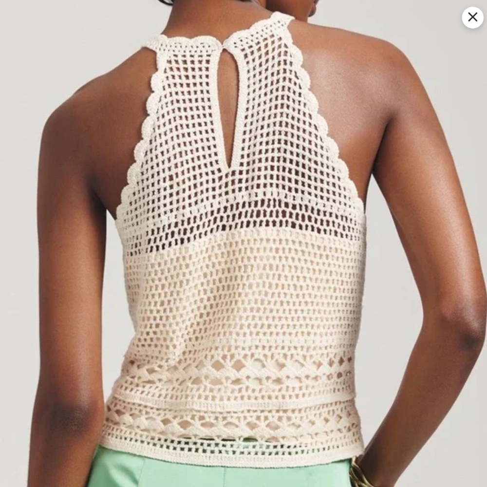 Anthropologie Crochet Halter Sweater Tank Top Cream Color Size Medium - Picture 2 of 12